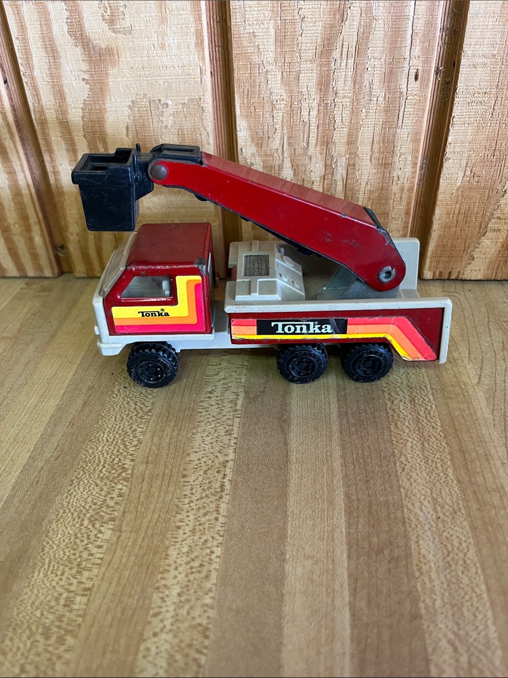 Vintage Rare Red Cream and Yellow Crane Truck